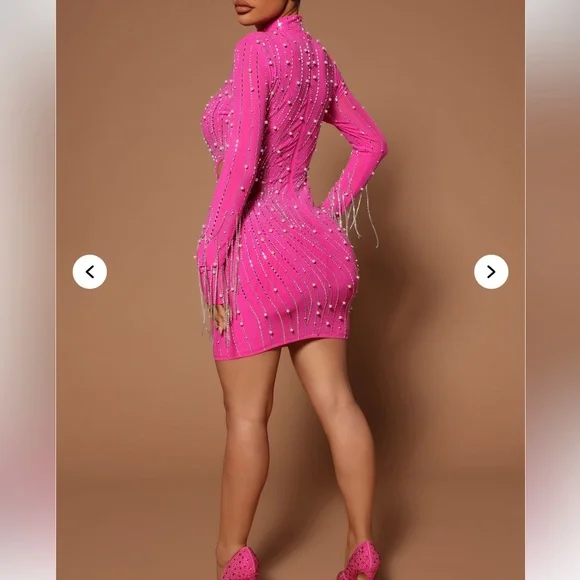Belinda Embellished Mini Dress-Neon Pink - Picture 5 of 8